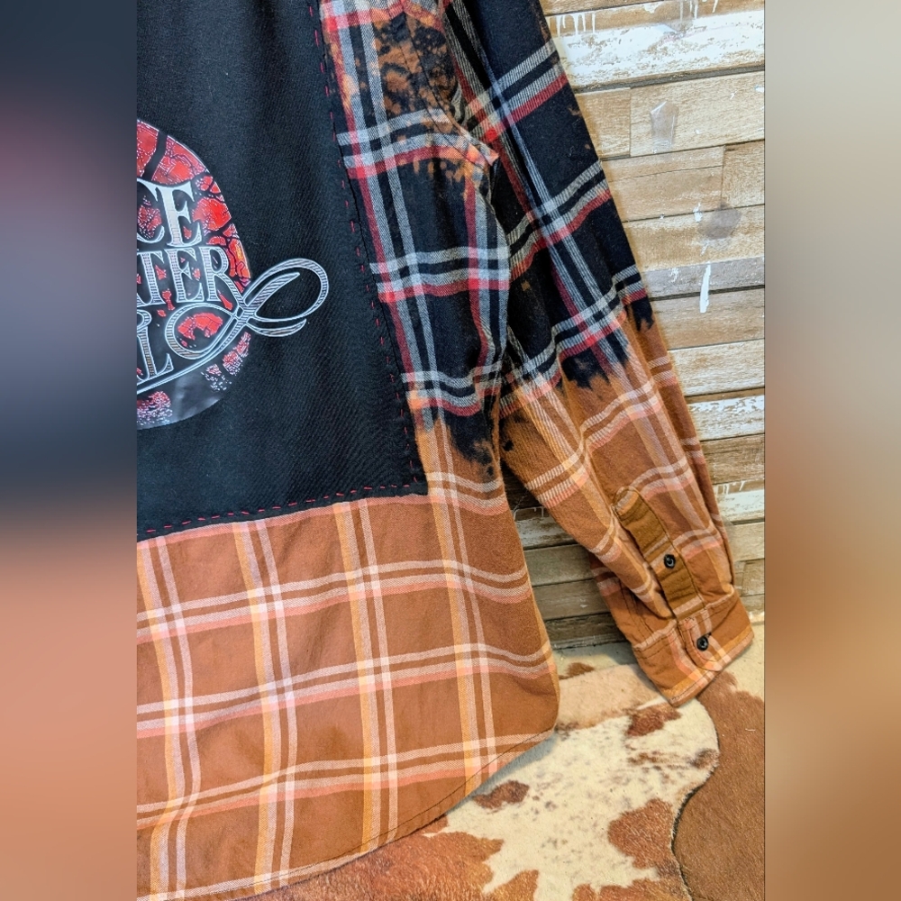 Credence Clearwater Revival Upcycled Dip Dye Bleached Flannel Shirt - Picture 8 of 15